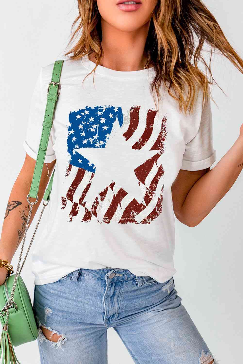 US Flag Graphic Round Neck Tee - Trendy by Luna