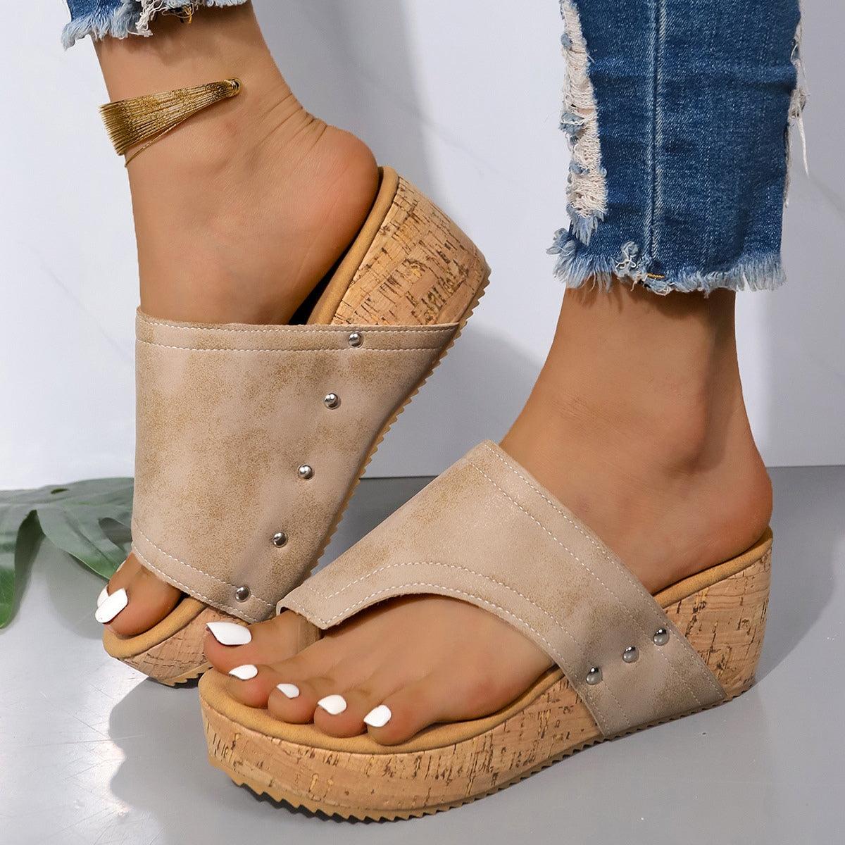 PU Leather Wedge Sandals - Trendy by Luna