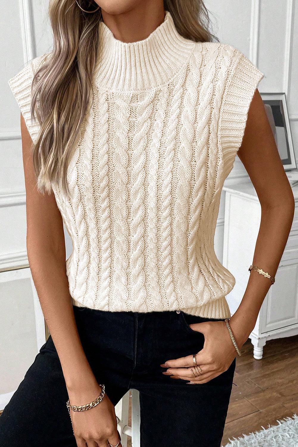 Trendy Cable-Knit Mock Neck Sweater Vest - Trendy by Luna