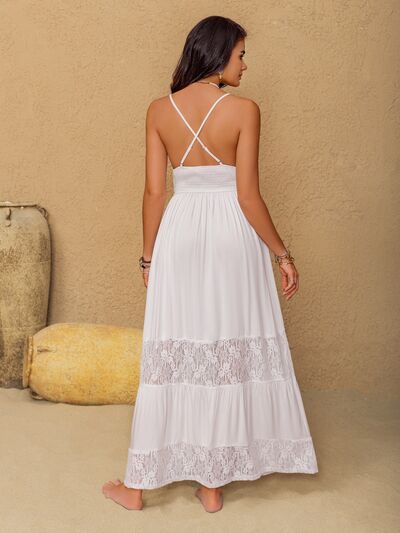 Lace Detail Crochet Tiered Maxi Cami Dress - Trendy by Luna