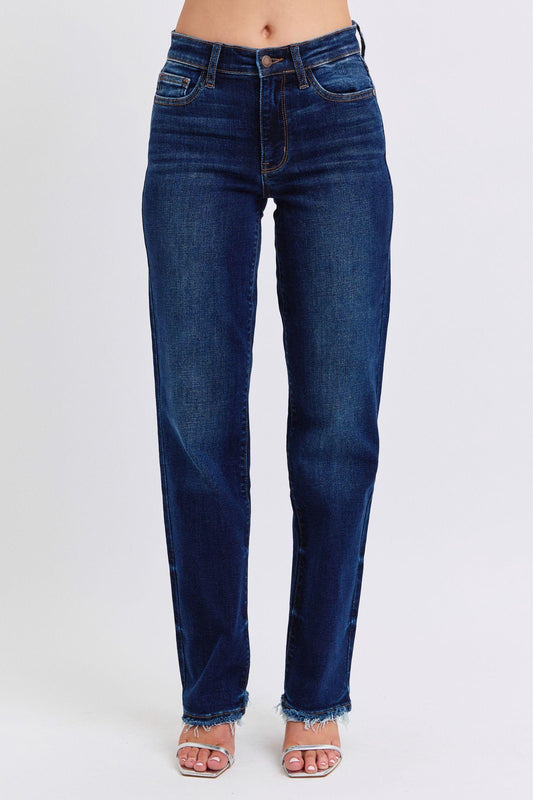 Judy Blue Full Size Raw Hem Straight Leg Jeans - Trendy by Luna