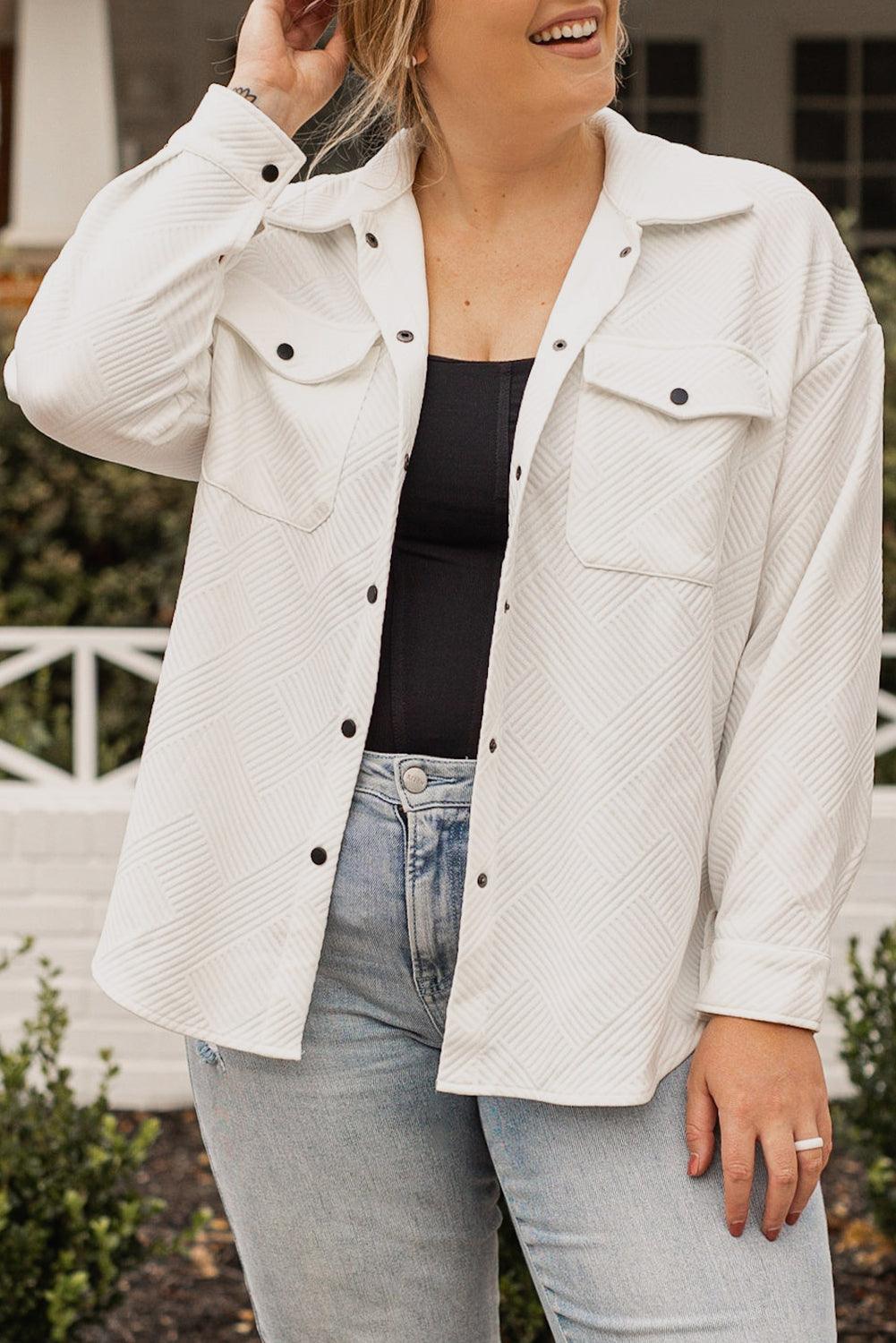 Plus Size Snap Down Dropped Shoulder Jacket - Trendy by Luna