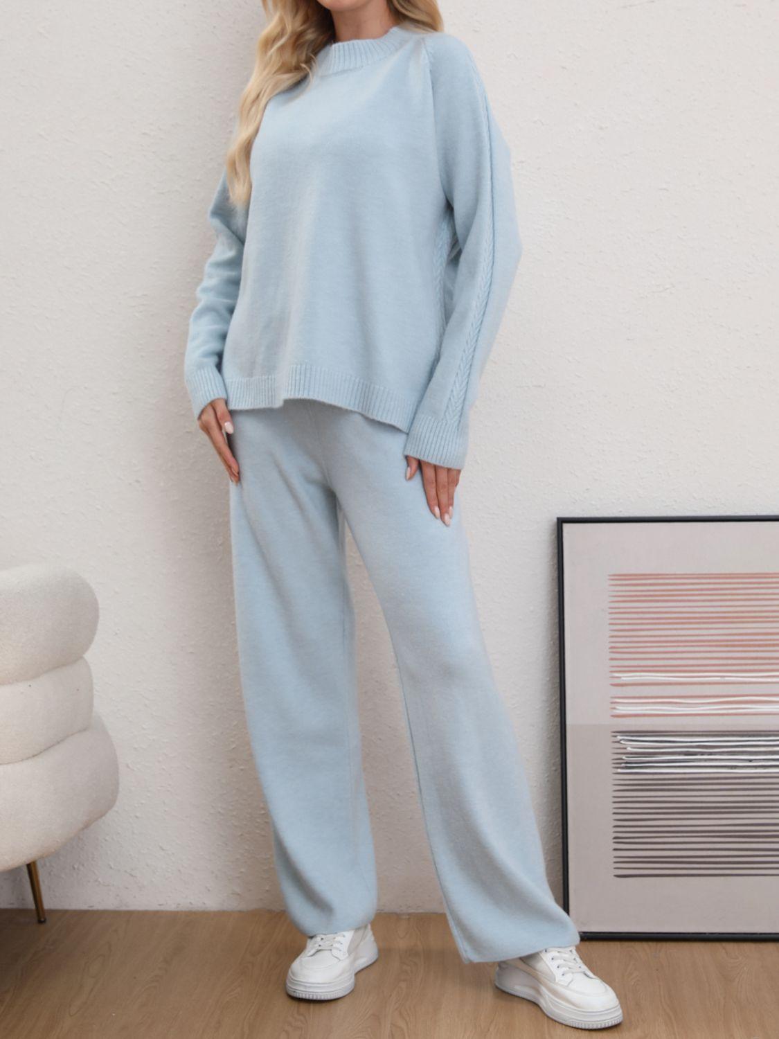 Mock Neck Long Sleeve Top and Pants Sweater Set - Trendy by Luna