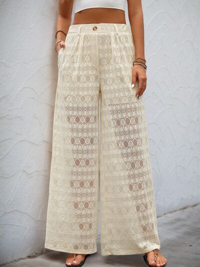 Decorative Button Wide Leg Pants - Trendy by Luna