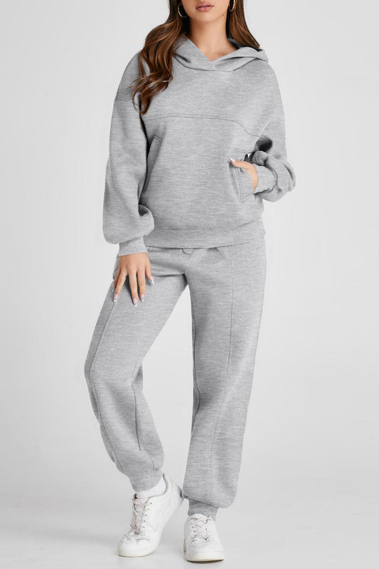 Dropped Shoulder Long Sleeve Hoodie and Pants Active Set - Trendy by Luna