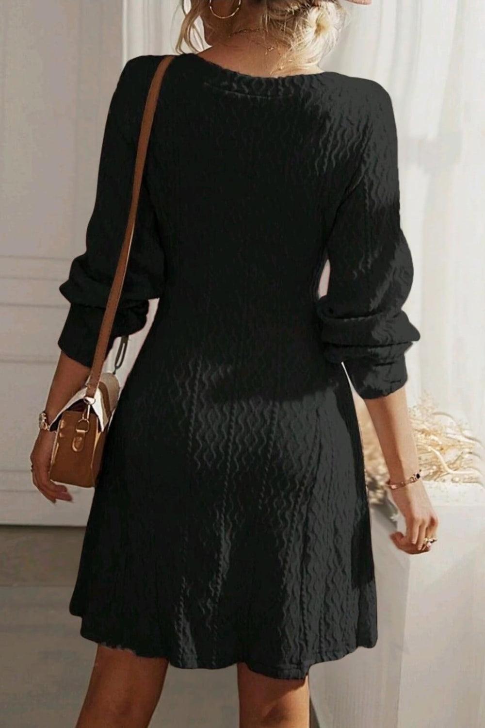 Texture V-Neck Long Sleeve Dress - Trendy by Luna