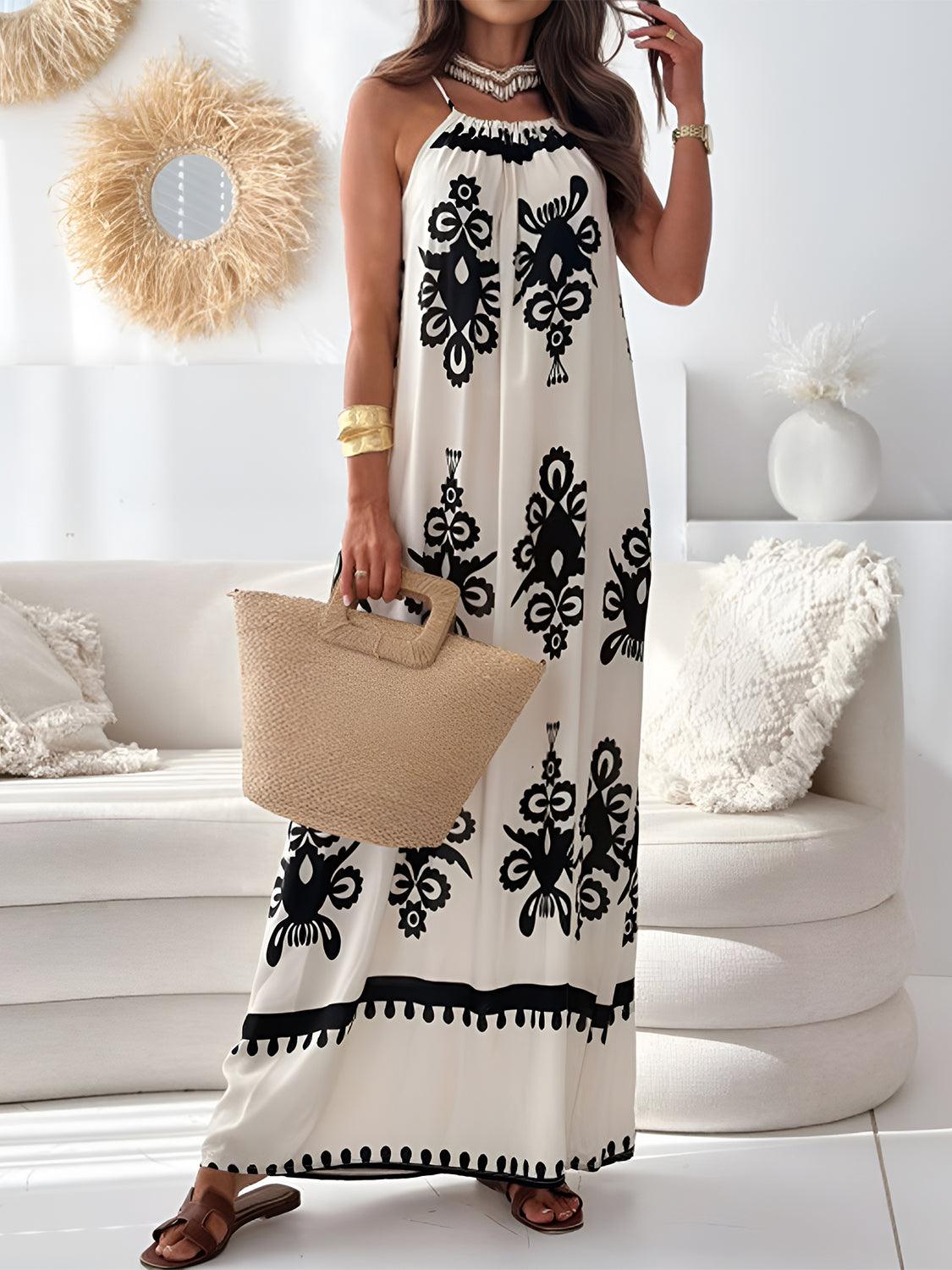 Printed Spaghetti Strap Sleeveless Maxi Dress - Trendy by Luna