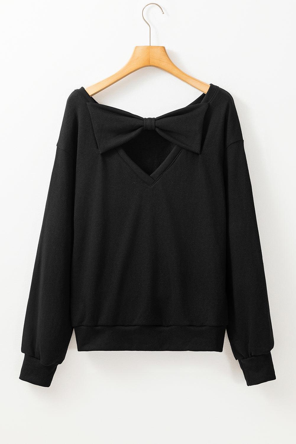 Bow Cutout Round Neck Long Sleeve Sweatshirt - Trendy by Luna