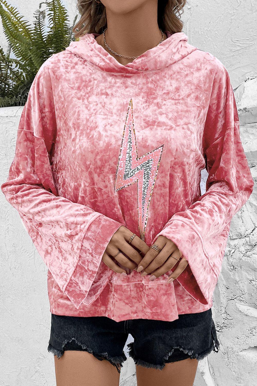 Thunderbolt Sequin Long Sleeve Hoodie - Trendy by Luna