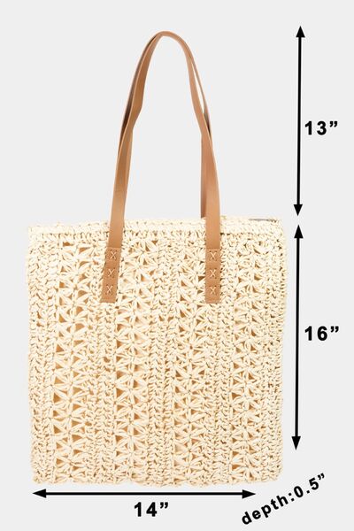 Fame Straw Braided Tote Bag - Trendy by Luna