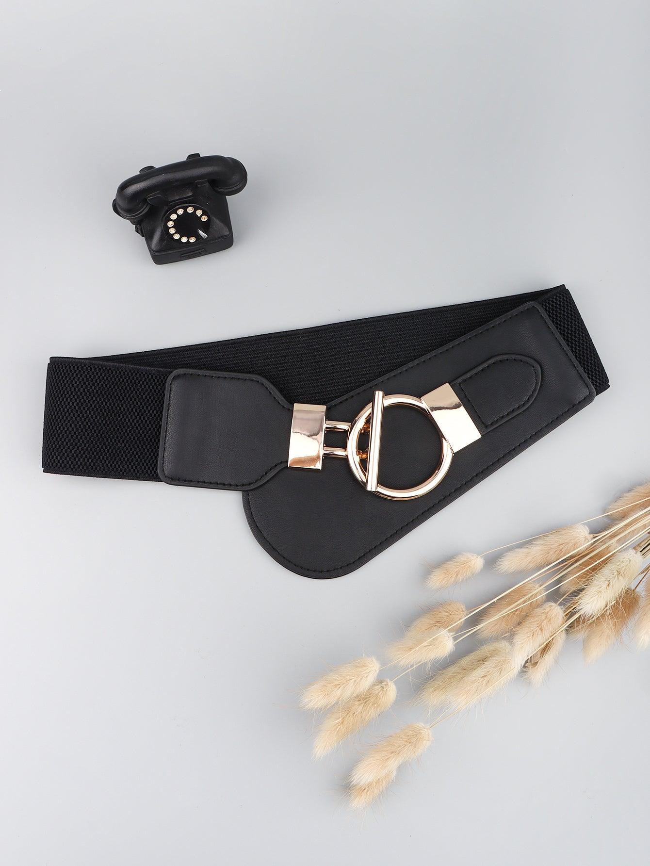 PU Elastic Wide Belt with Alloy Buckle - Trendy by Luna