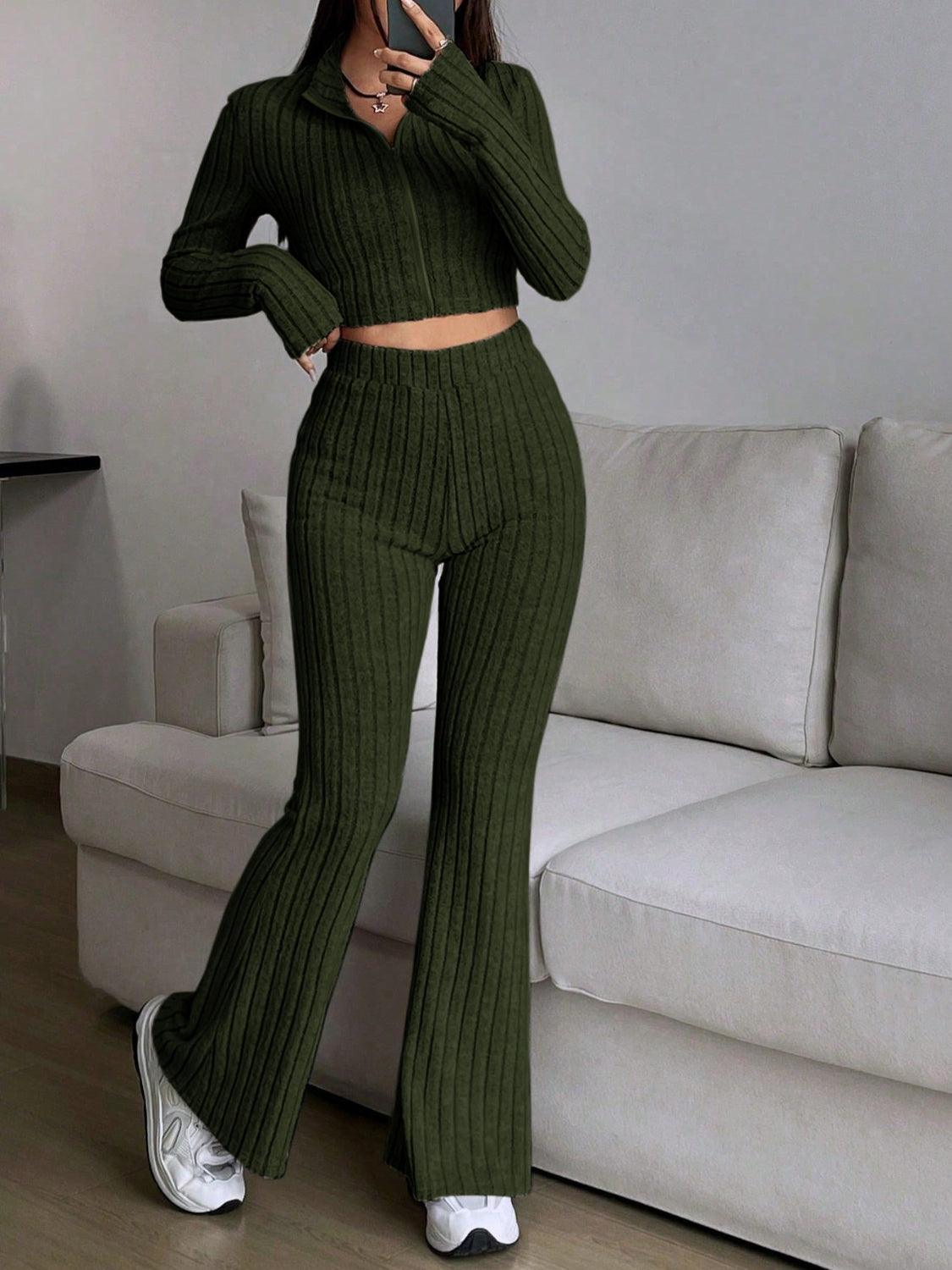 Honey Zip Up Long Sleeve Top and Pants Set - Trendy by Luna