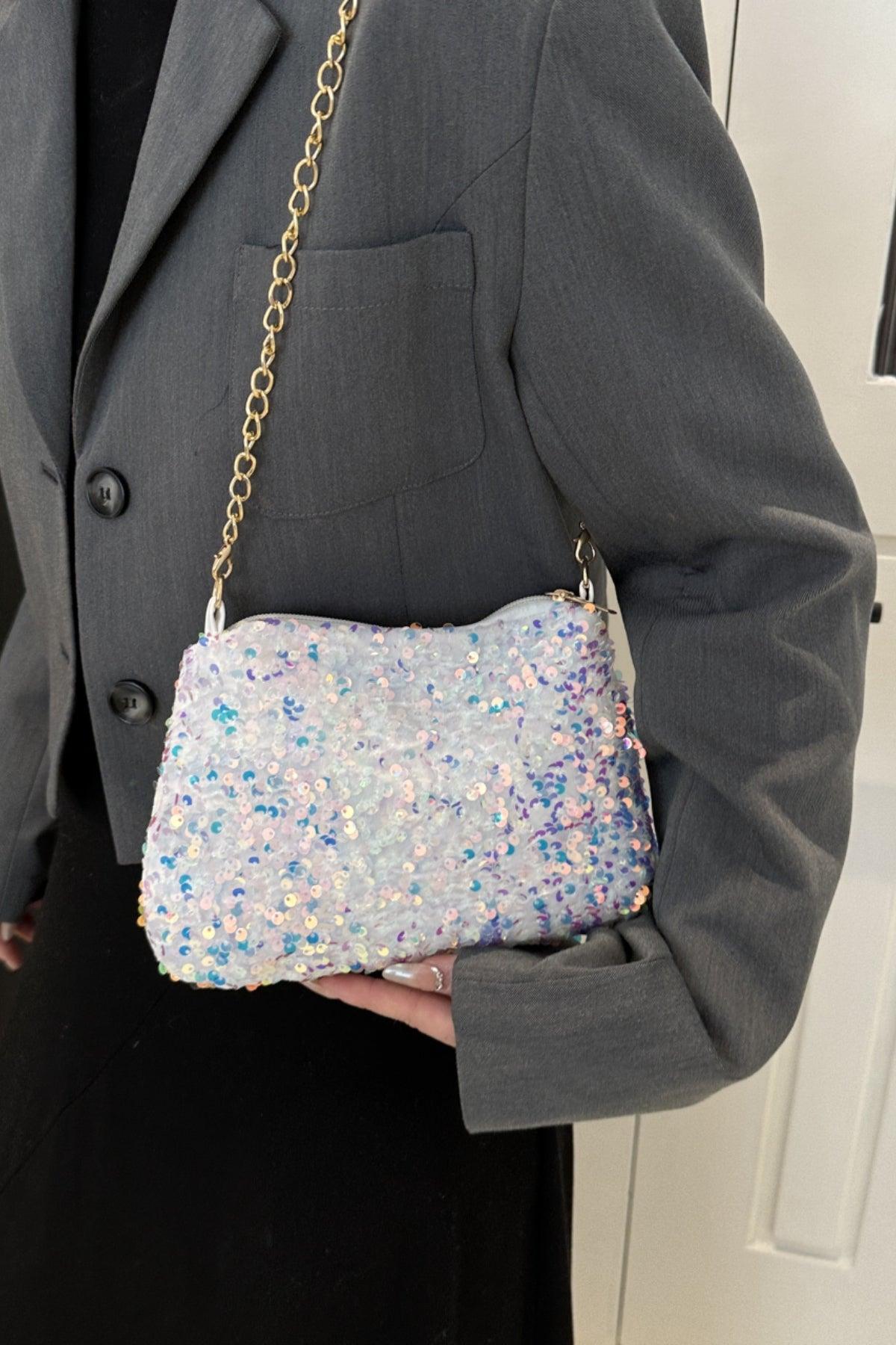 Sequin Removable Strap Shoulder Bag - Trendy by Luna