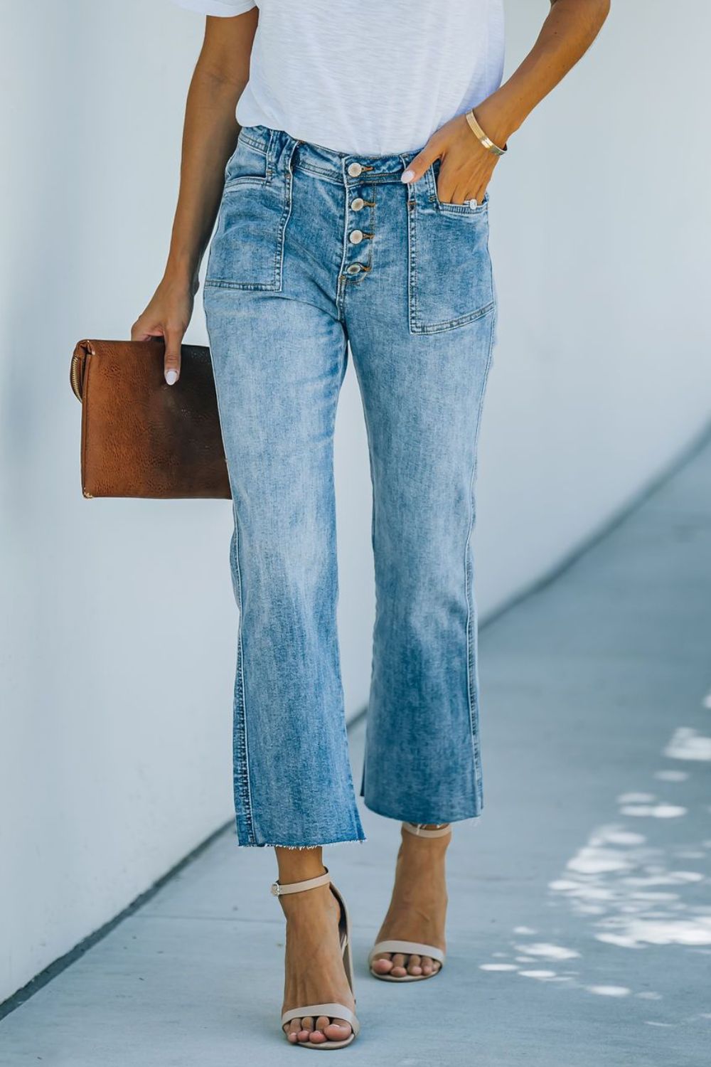 Washed Bootcut Jeans with Pockets