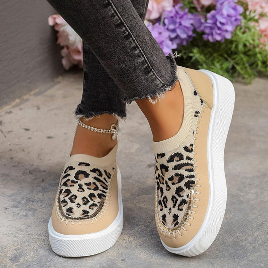 Leopard Round Toe Platform Sneakers - Trendy by Luna