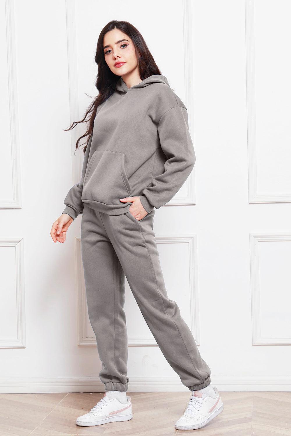 Drop Shoulder Long Sleeve Hoodie and Pants Set - Trendy by Luna