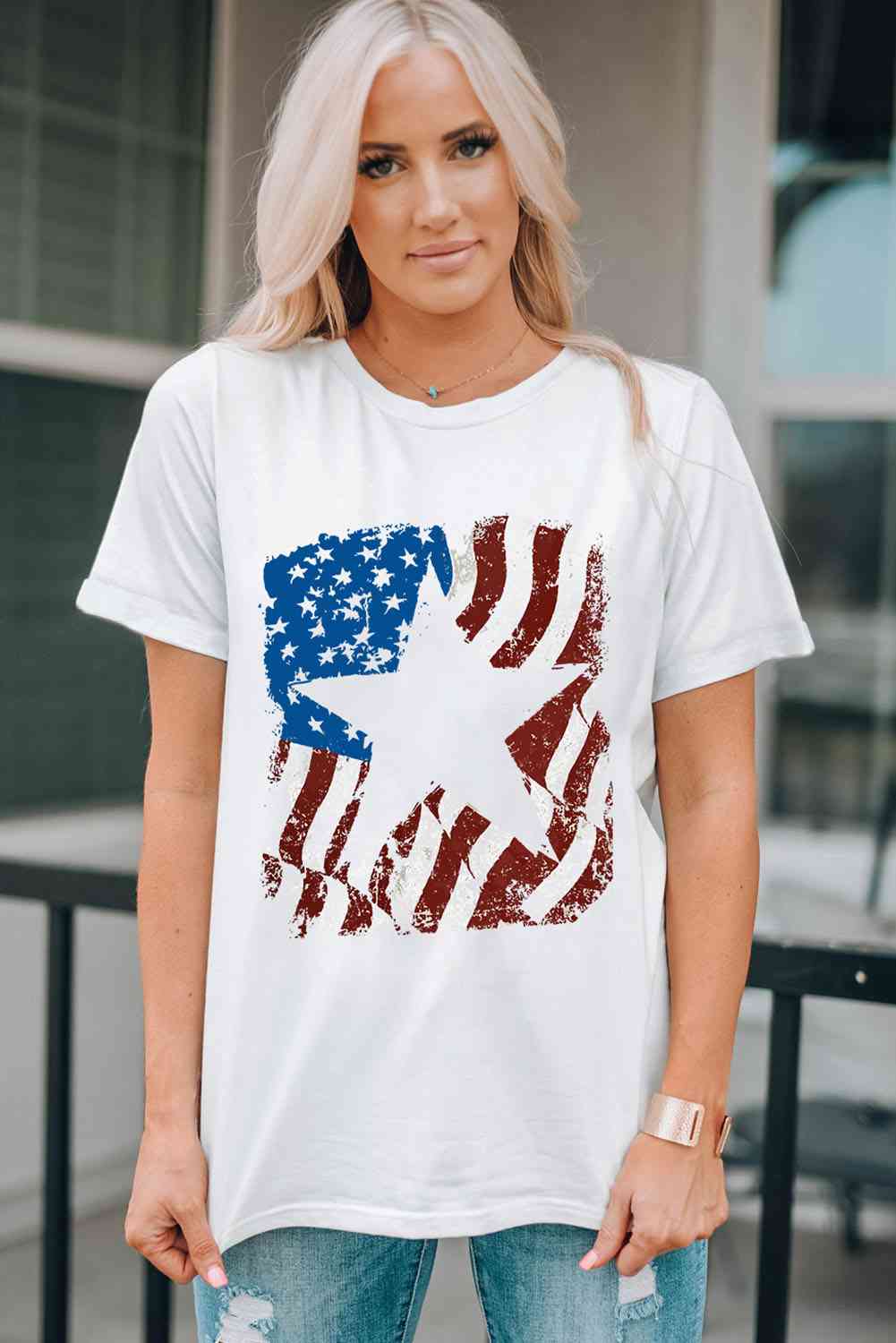 US Flag Graphic Round Neck Tee - Trendy by Luna