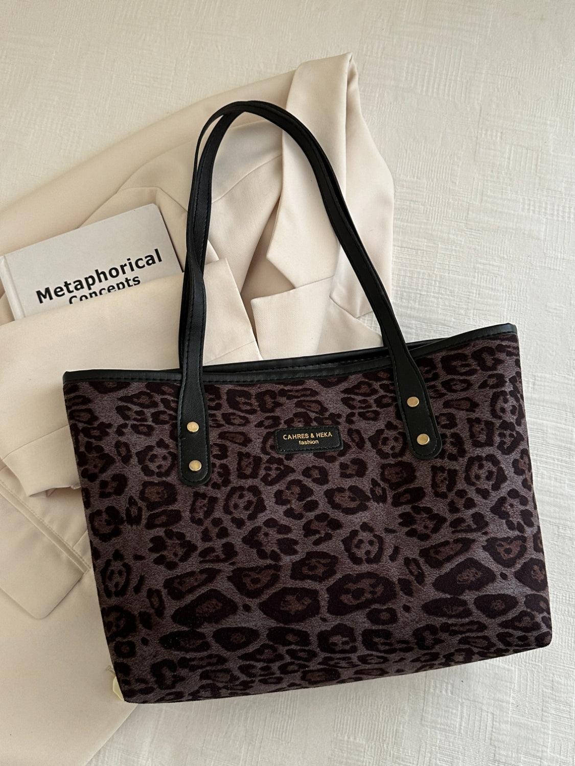 Leopard Polyester Tote Bag - Trendy by Luna