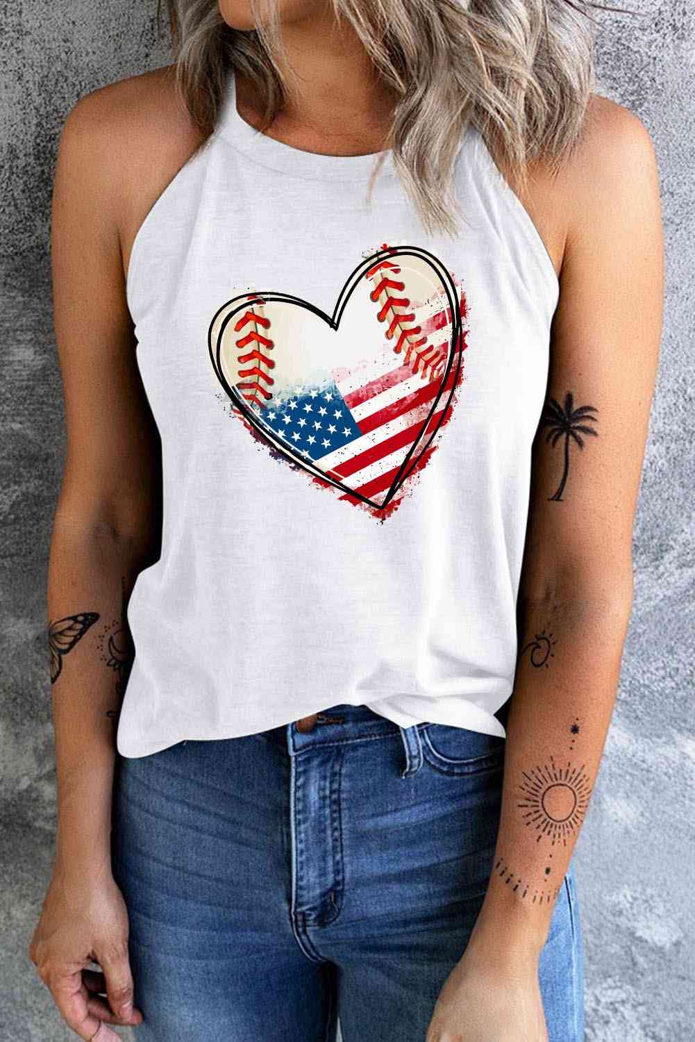 US Flag Heart Graphic Tank - Trendy by Luna