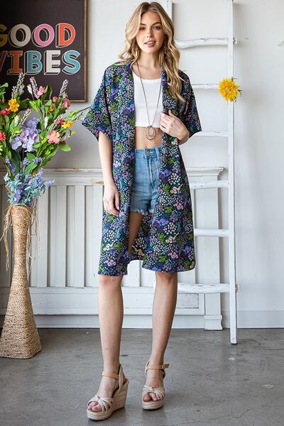 Full Size Half Sleeve Floral Open Cardigan - Trendy by Luna