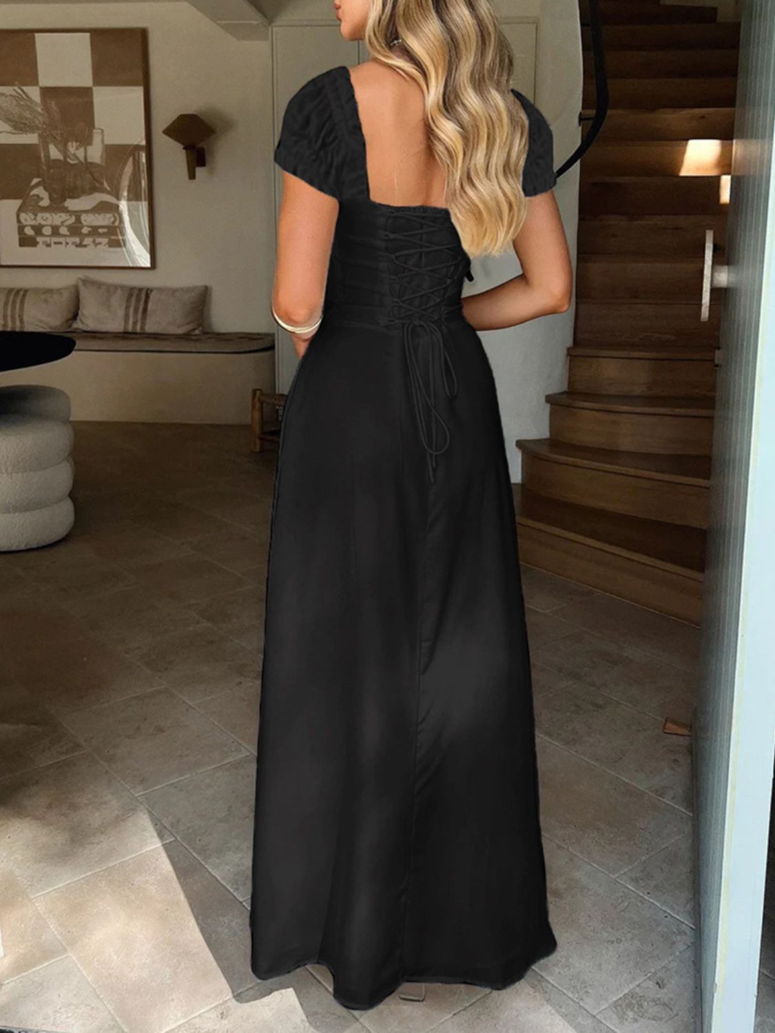 Sweetheart Neck Short Sleeve Maxi Dress