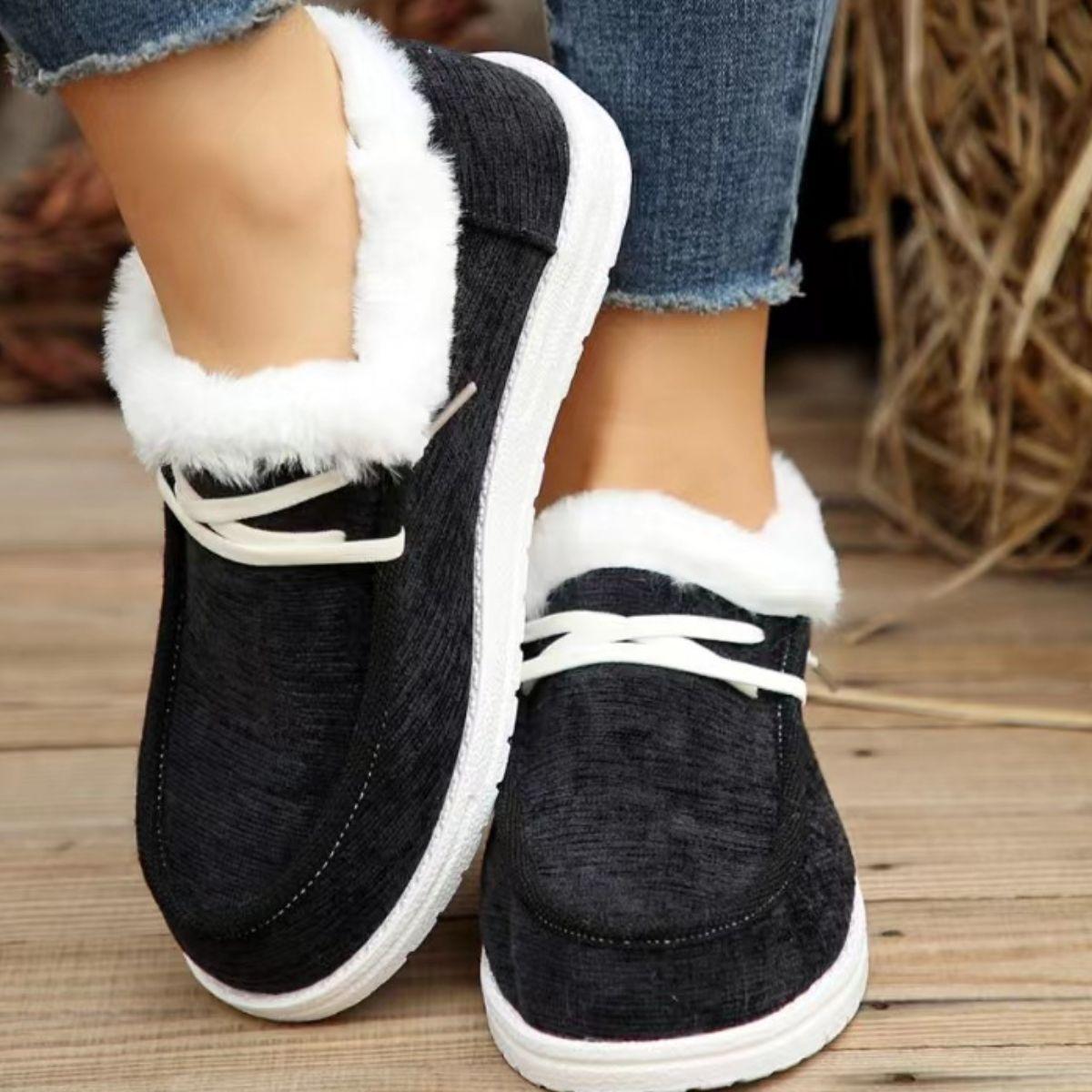 Lace Up Round Toe Furry Sneakers - Trendy by Luna