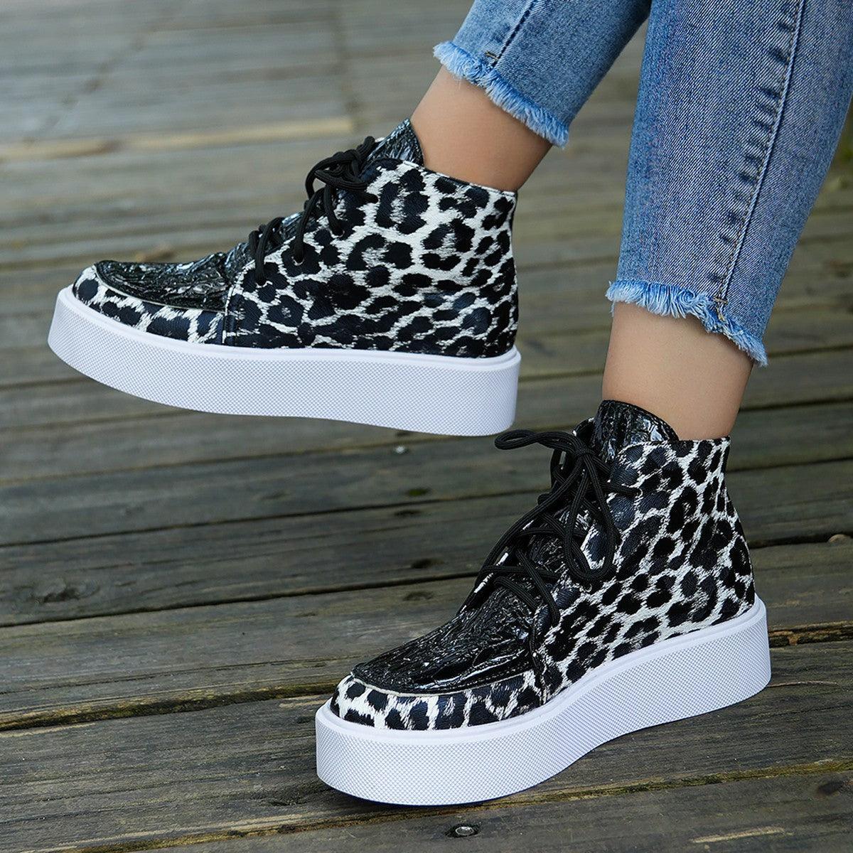 PU Leather Leopard Platform Sneakers - Trendy by Luna