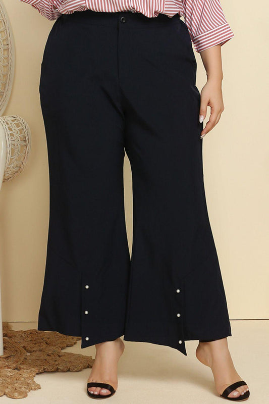 Plus Size Hem Detail Flare Pants - Trendy by Luna