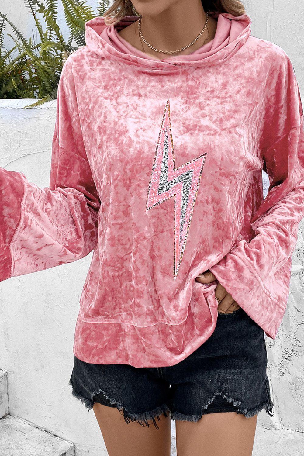 Thunderbolt Sequin Long Sleeve Hoodie - Trendy by Luna