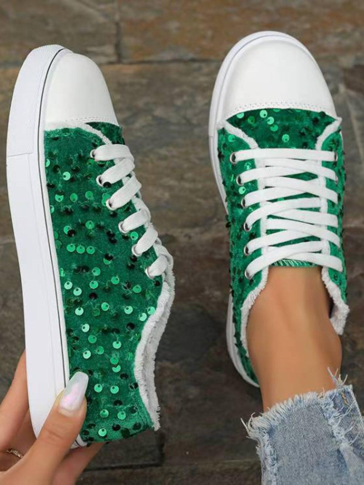 Sequin Round Toe Flat Sneakers - Trendy by Luna