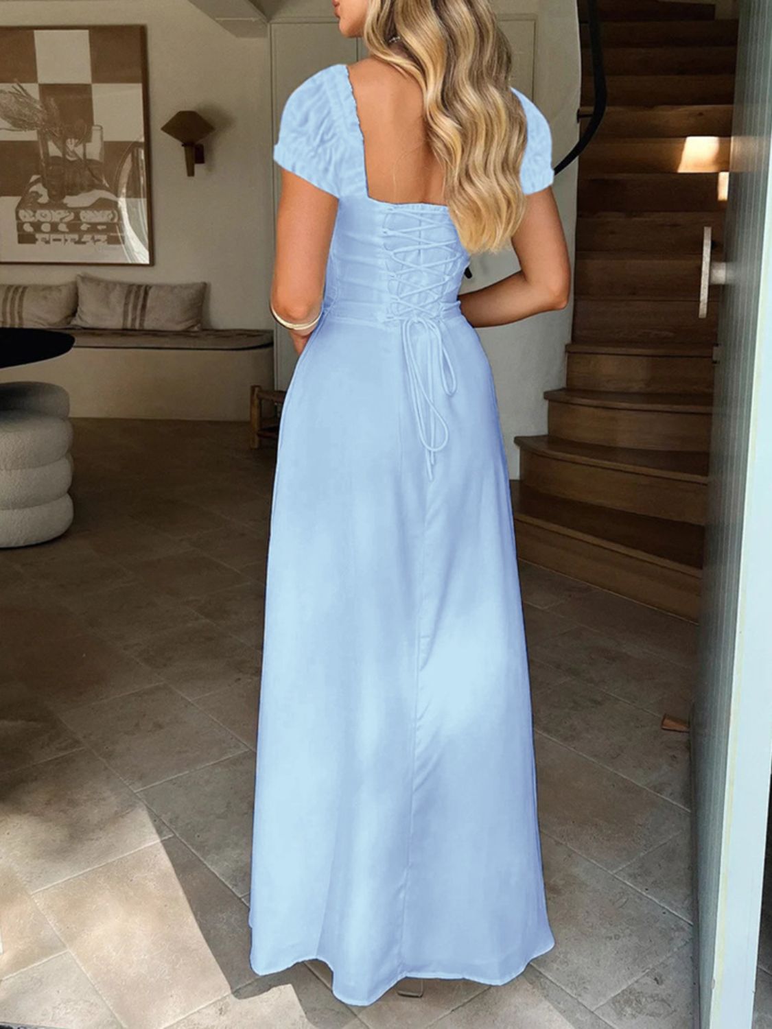 Sweetheart Neck Short Sleeve Maxi Dress