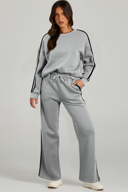 Round Neck Long Sleeve Top and Pants Active Set - Trendy by Luna