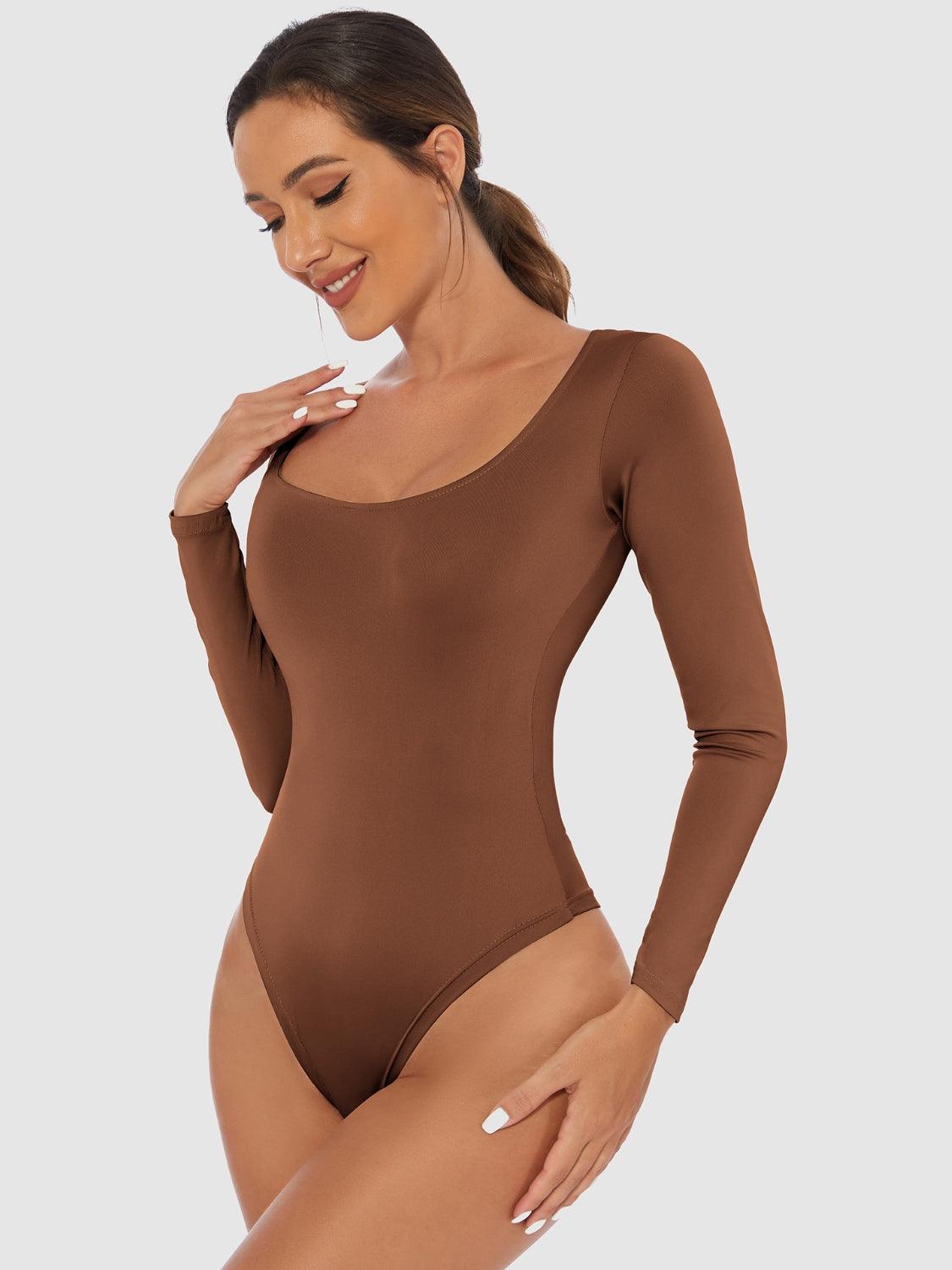 Full Size Scoop Neck Long Sleeve Bodysuit - Trendy by Luna