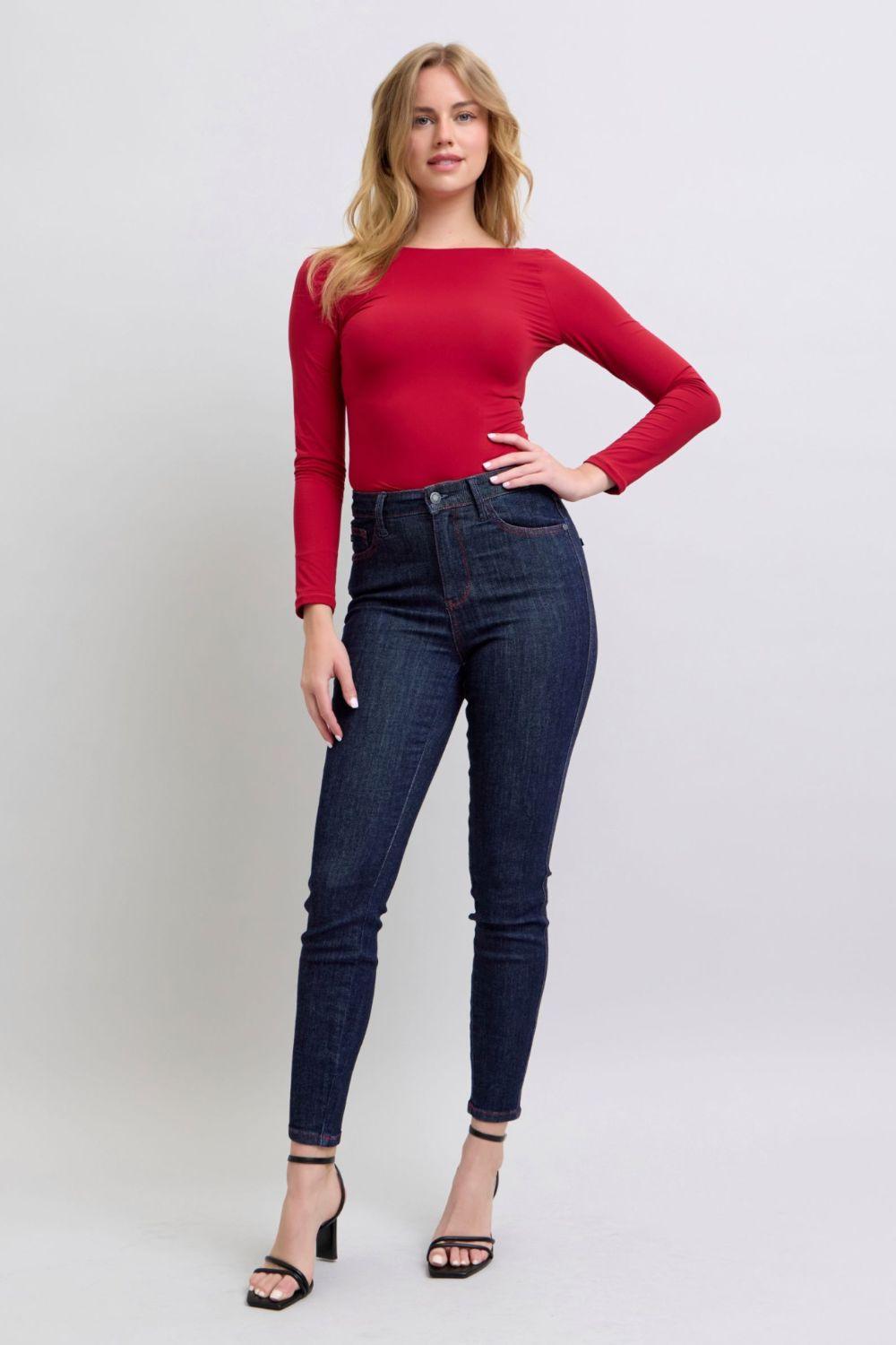 Full Size Heart Shaped Back Pockets Skinny Jeans - Trendy by Luna