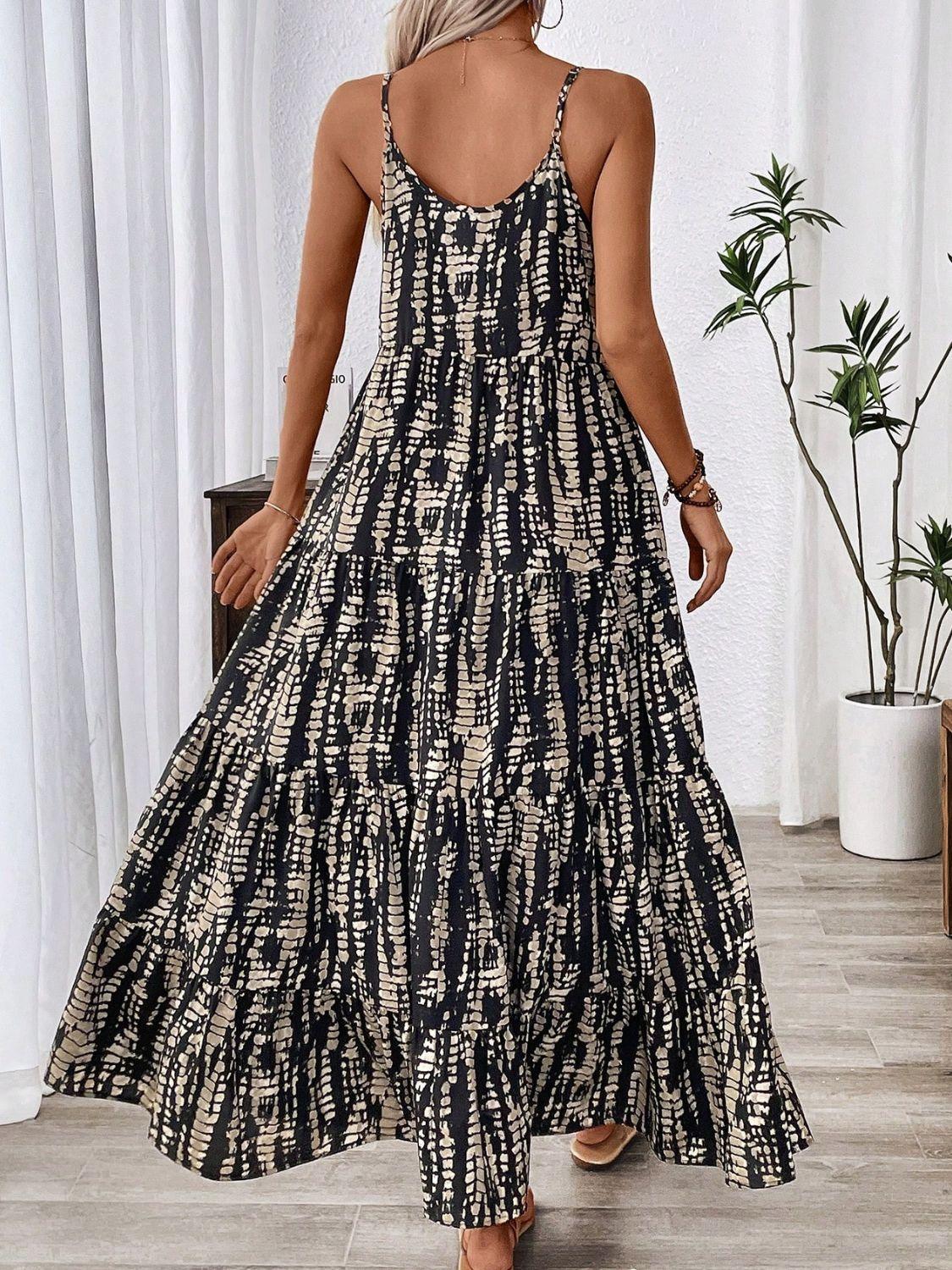 Printed Scoop Neck Maxi Cami Dress - Trendy by Luna