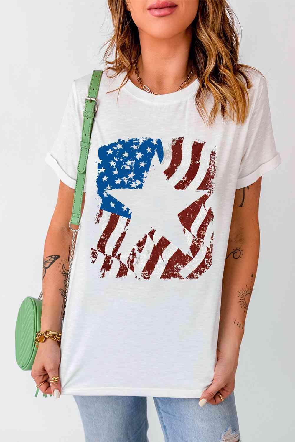 US Flag Graphic Round Neck Tee - Trendy by Luna