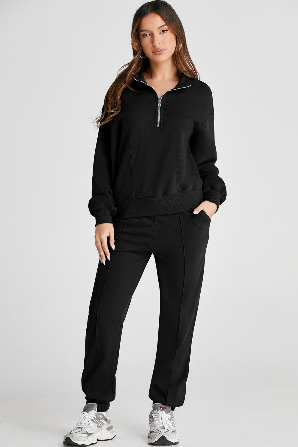 Half Zip Long Sleeve Top and Joggers Active Set - Trendy by Luna