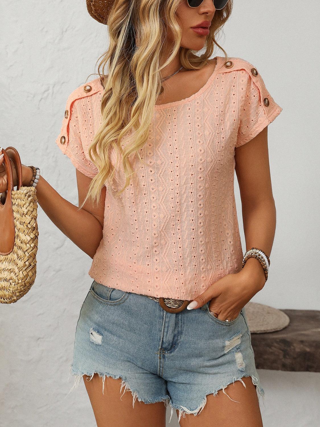 Round Neck Short Sleeve Top - Trendy by Luna