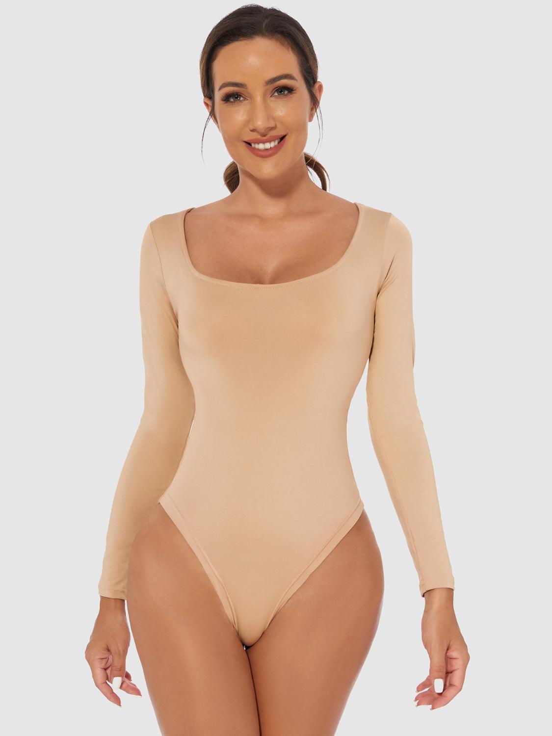 Full Size Scoop Neck Long Sleeve Bodysuit - Trendy by Luna