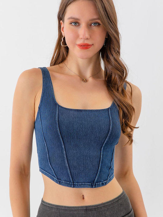 Seam Detail Cropped Denim Tank - Trendy by Luna