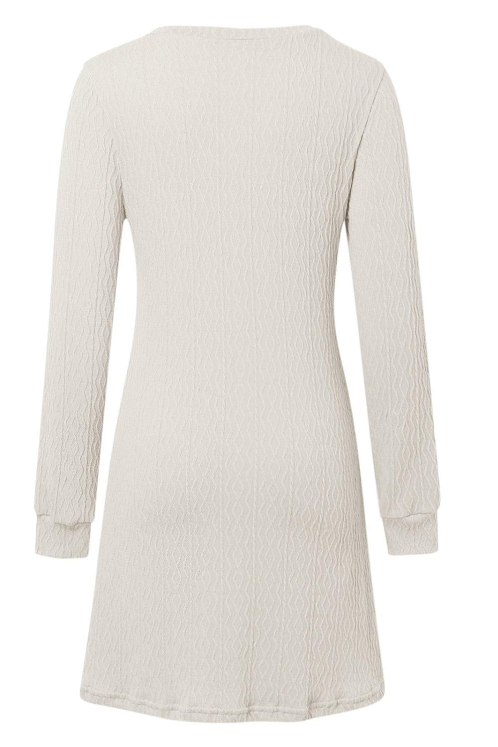 Texture V-Neck Long Sleeve Dress - Trendy by Luna