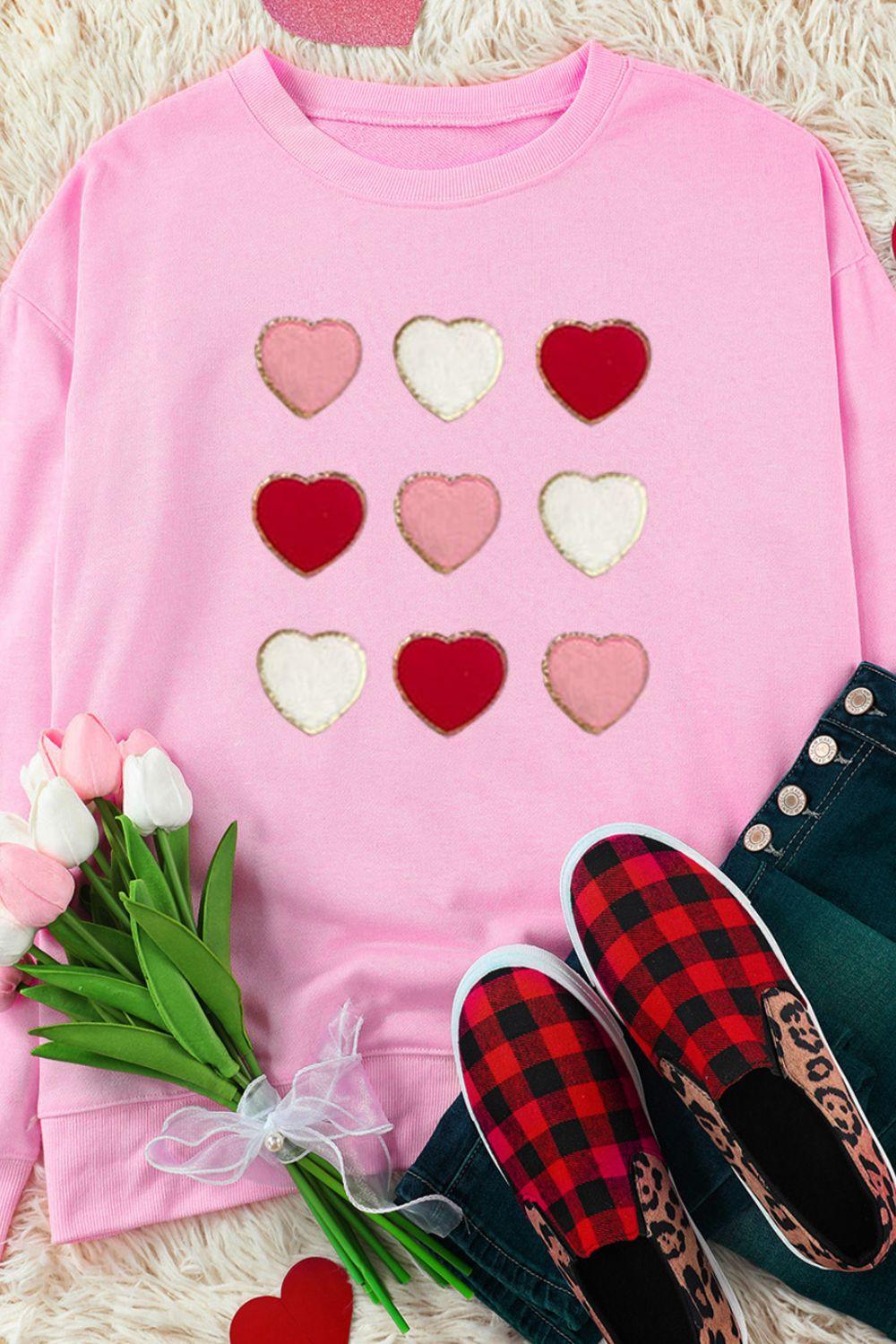 Contrast Heart Long Sleeve Sweatshirt - Trendy by Luna