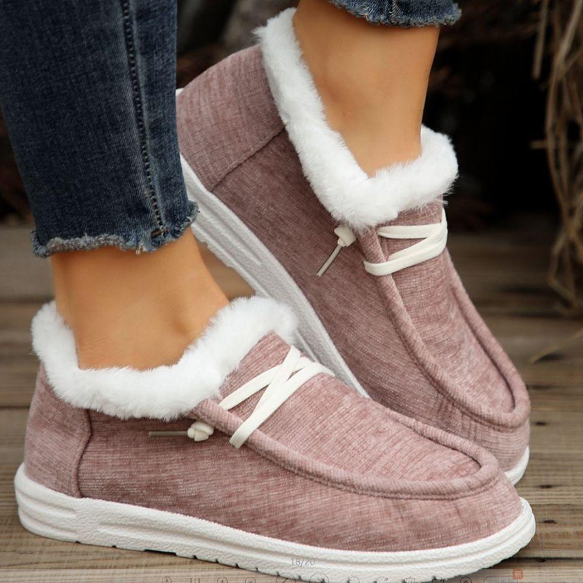 Lace Up Round Toe Furry Sneakers - Trendy by Luna