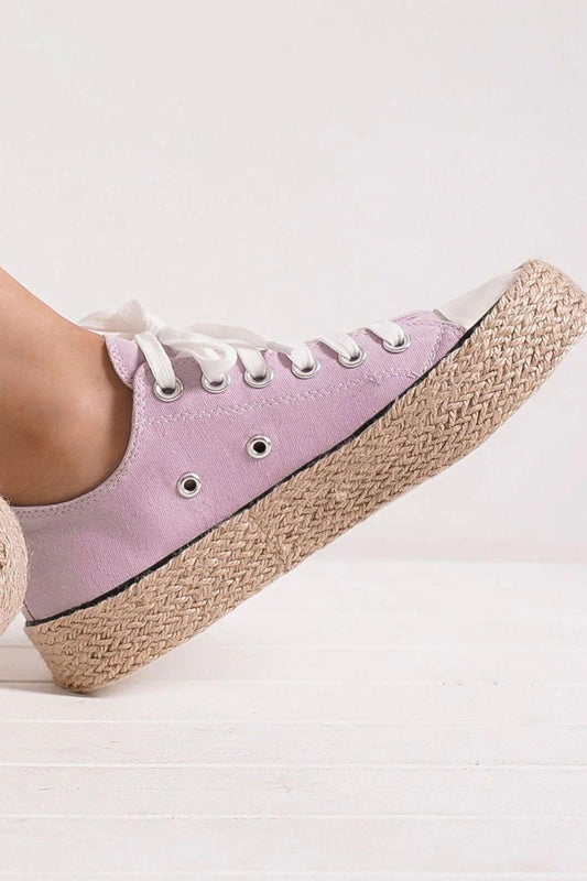 Beast Fashion Lace Up Woven Espadrille Sole Sneakers - Trendy by Luna