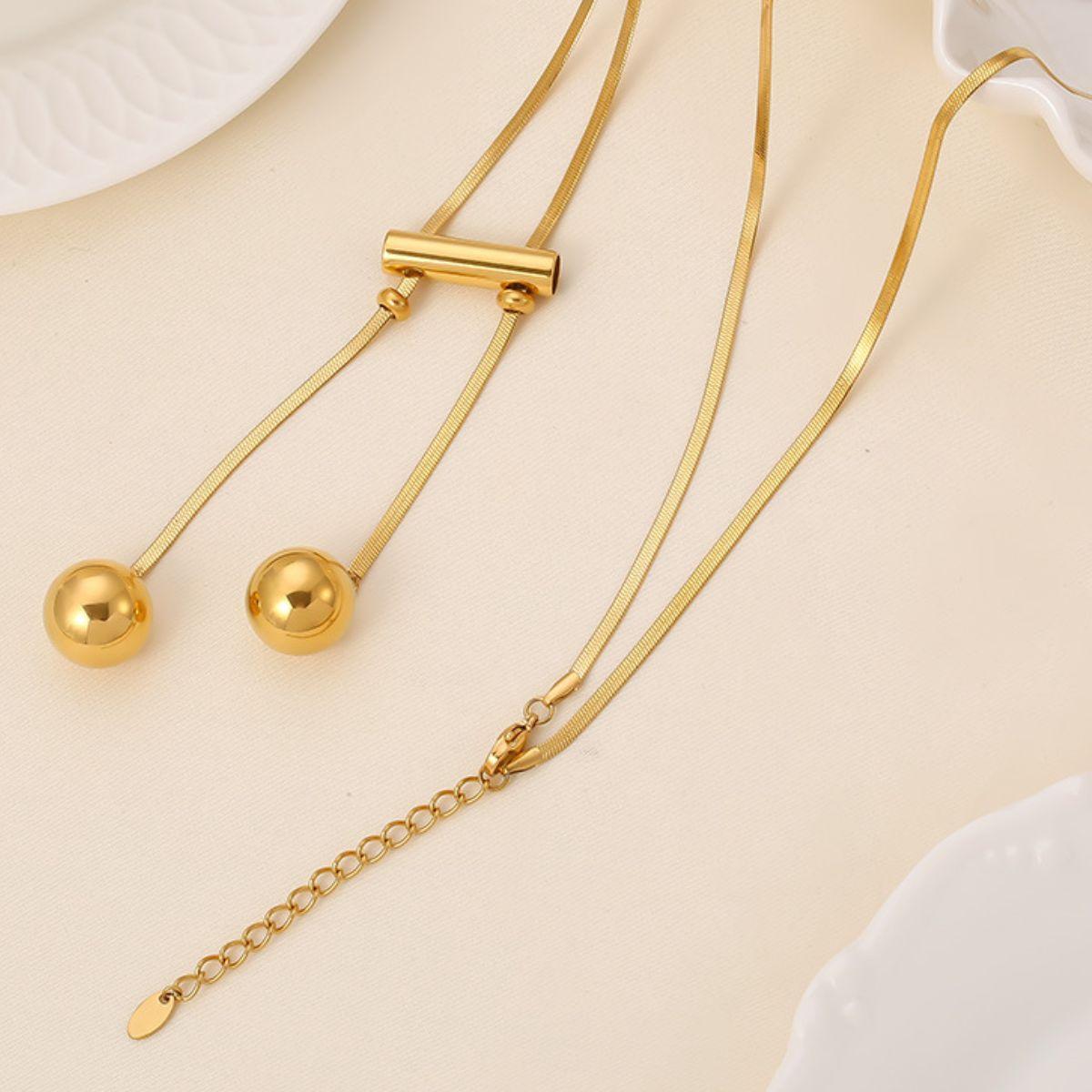 18K Gold-Plated Titanium Steel Hollow Bead Necklace - Trendy by Luna