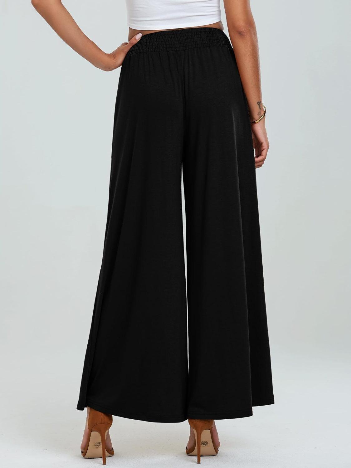 Pocketed Elastic Waist Wide Leg Pants - Trendy by Luna