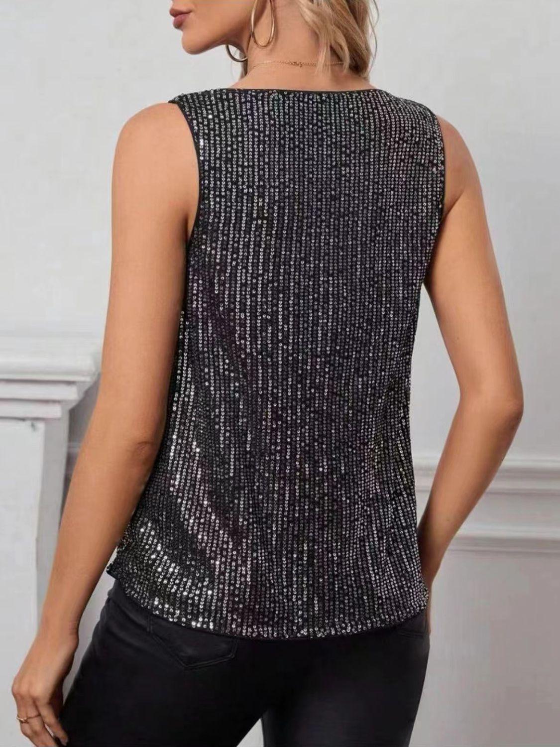 Sequin Cowl Neck Tank - Trendy by Luna