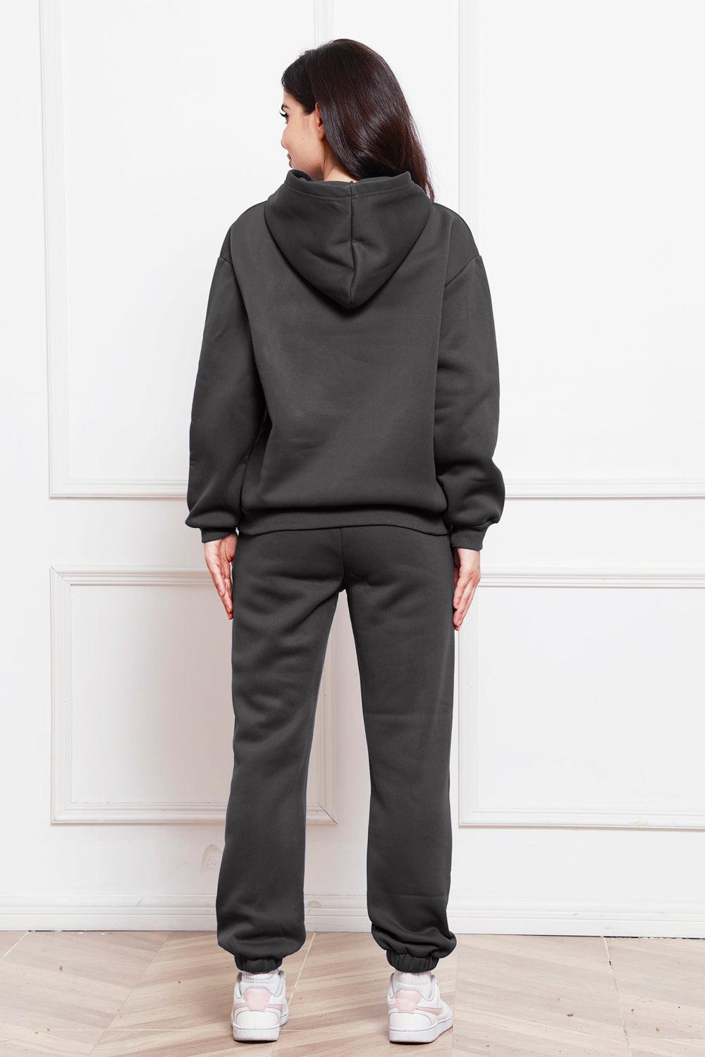 Drop Shoulder Long Sleeve Hoodie and Pants Set - Trendy by Luna