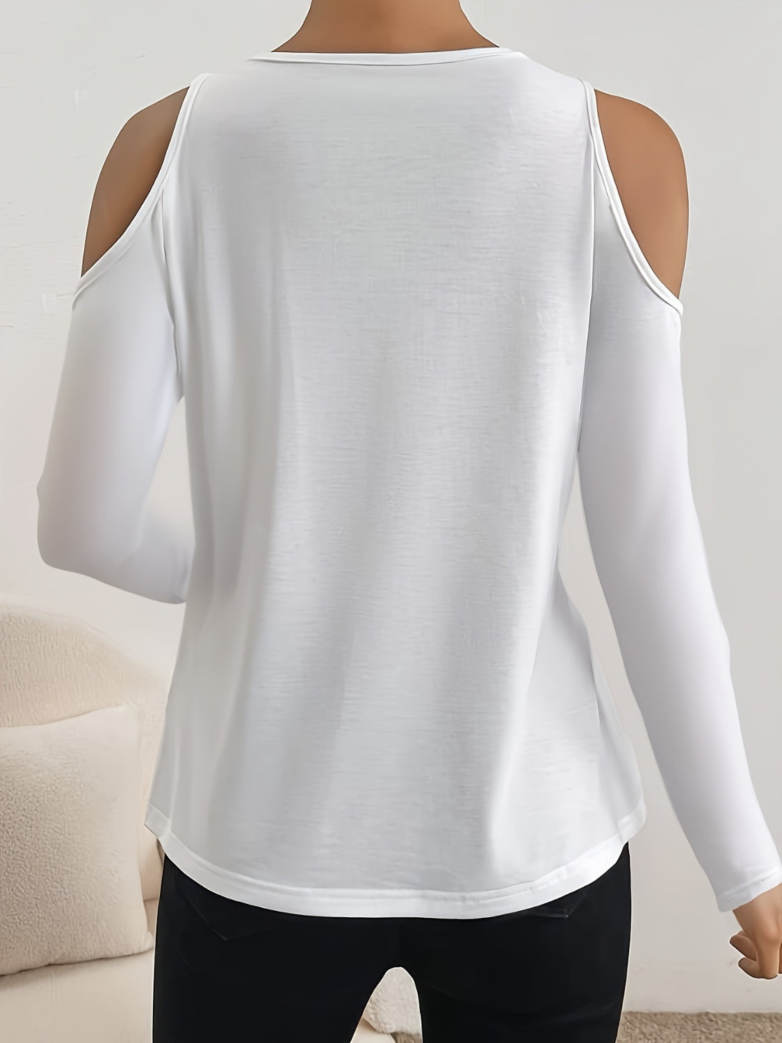 V-Neck Cold Shoulder Long Sleeve T-Shirt - Trendy by Luna