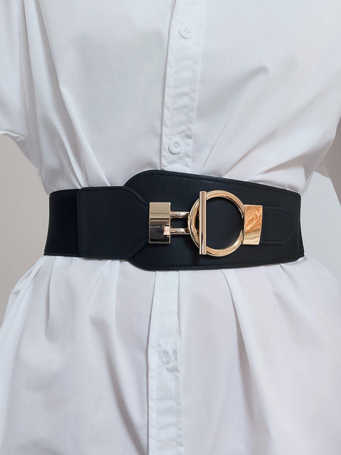 PU Elastic Wide Belt with Alloy Buckle - Trendy by Luna